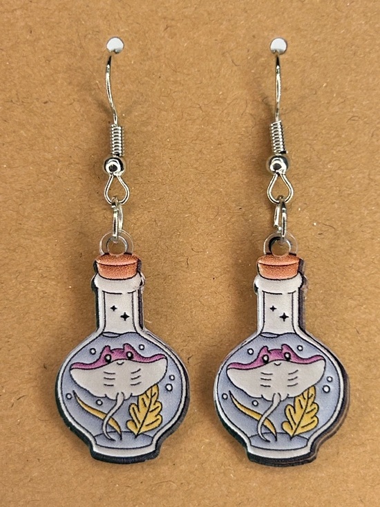 Fashion Jewelry Jewelry - Cute Acrylic 2D Sting Ray-in-Bottle Dangle Earrings Summer Fashion Jewelry